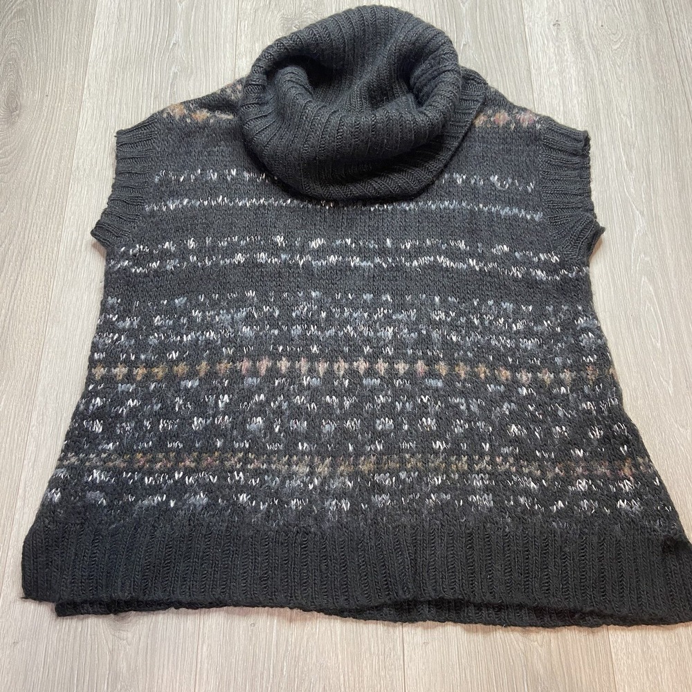 Free People Sweater Vest Womens XS Gray Fair Isle Boho Cowl Birdseye. Oversized